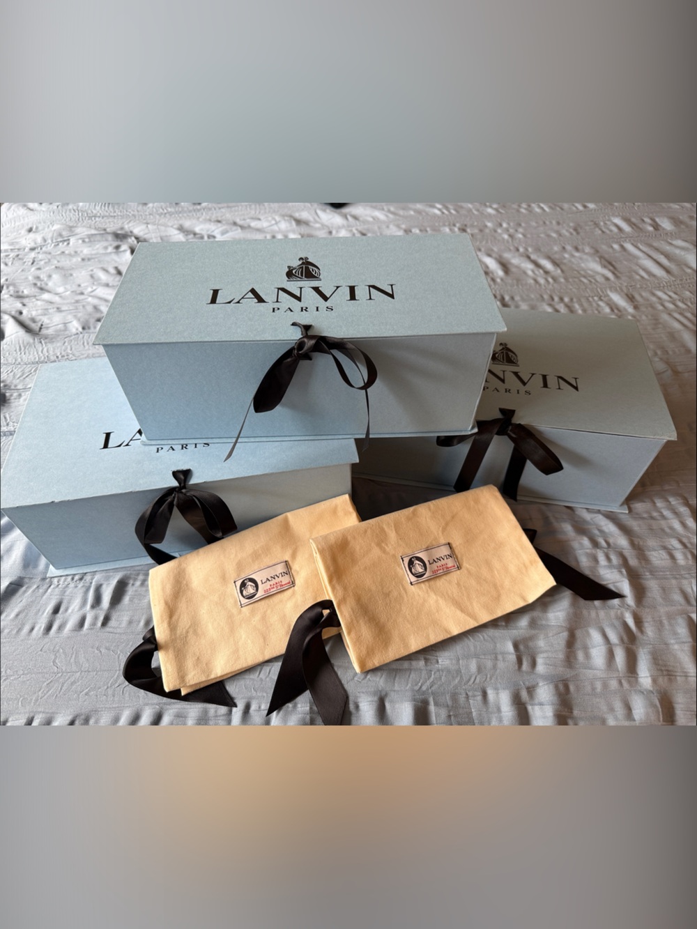 3 Lanvin Blue Empty Shoe Boxes with Black Ribbon